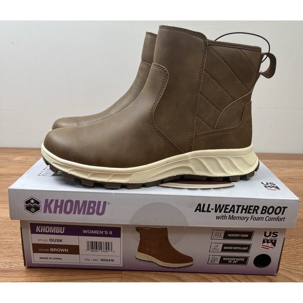 Khombu Dusk Boots Brown Water Repellant Insulated Ankle Booties Women's 8 NEW